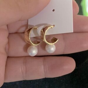 14K Gold Plated Simulated Pearl Earrings